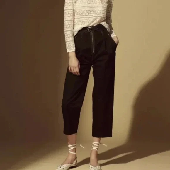 Sandro Gatiene Cropped High Rise Pant Black Casual French Boho Women’s XS - Picture 2 of 11